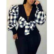 Lovely Plus Size Stylish Plaid Ruffle Design Black