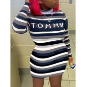 Lovely Casual Half A Turtleneck Striped Letter Pri