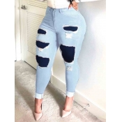 Lovely Casual High-waisted Patchwork Blue Jeans