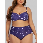 Lovely Casual Dot Print Patchwork Blue Plus Size T