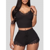 Lovely Home Style Mesh Patchwork Drawstring Black 