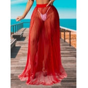 Lovely Casual Pleated See-through Red Cover-up