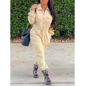 Lovely Casual Dropped Shoulder Drawstring Apricot 