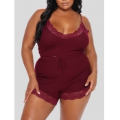 Lovely CasualSpaghetti Strap Lace Stitching Wine R