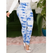 Lovely Casual Tie-dye Print Blue Pants