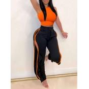LW Sportswear O Neck Side Split Jacinth Two Piece 