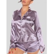 Lovely Casual Turndown Collar Print Purple Sleepwe