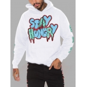 LW Men Hooded Collar Letter Print Hoodie