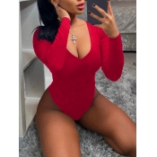 LW SXY Casual V Neck Red Bodysuit