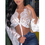 Lovely Sexy Flared Mesh Bandage Design White Blous