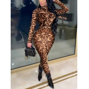 Lovely Sexy Turtleneck Leopard Print Hollow-out On