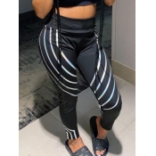 Lovely Sportswear Striped Patchwork Black Leggings