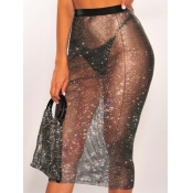Lovely Casual Sequined See-through Black Cover-up