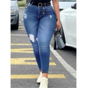 Lovely Plus Size Street High-waisted Ripped Deep B