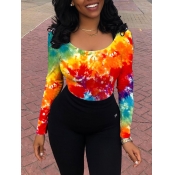 Lovely Casual O Neck Tie-dye Multicolor T-Shirt