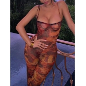 Lovely Stylish Spaghetti Strap Print Red One-piece
