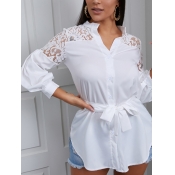 Lovely Formal Lace-up Mesh Patchwork Asymmetrical 