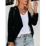 Lovely Street Turndown Collar Pocket Design Black 
