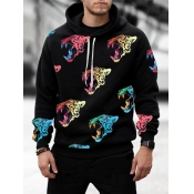 Lovely Men Casual Hooded Collar Drawstring Print B