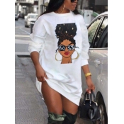 LW Street O Neck Print White Mini Dress