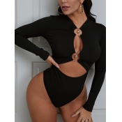 LW SXY  O Neck Hollow-out Black Bodysuit