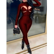 Lovely Sexy Half A Turtleneck Hollow-out Wine Red 