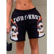 LW Casual Mid Waist Letter Print Black Short