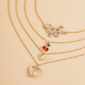Lovely Stylish Heart-shaped Sequined Gold Necklace