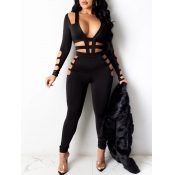 LW Party Halter Neck Hollow-out Black One-piece Ju