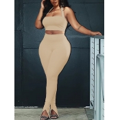 Lovely Plus Size Casual Spaghetti Strap Split Khak