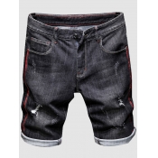 Lovely Men Casual Mid Waist Broken Holes Black Den