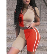 Lovely Sportswear Striped Patchwork Orange Two Pie