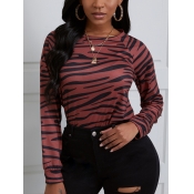 Lovely Trendy O Neck Animal Print Coffee T-shirt