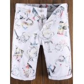 Lovely Men Casual Graffiti Letter Print White Deni