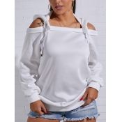 Lovely Trendy Hooded Collar Off The Shoulder White