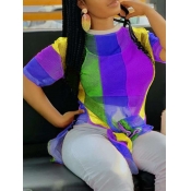 Lovely Street Striped Mesh Patchwork Purple T-shir