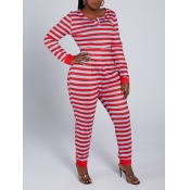 Lovely Casual Christmas Day Striped Red Plus Size 