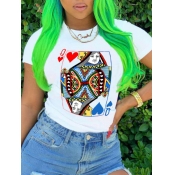 Lovely Trendy Card Letter Print Patchwork White T-