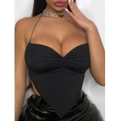 Lovely Sexy Ruched Asymmetrical Black Camisole