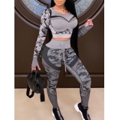 LW Crop Top Camo Print Pants Set