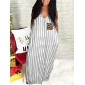 LW Casual Leopard Print Striped Grey Floor Length 