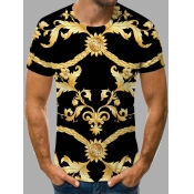 LW Men Street O Neck Print Black T-shirt
