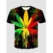 LW Men Casual O Neck Leaf Print Multicolor T-shirt