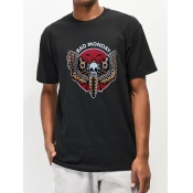 Lovely Men Casual O Neck Skeleton Letter Print Bla
