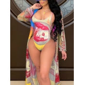 LW U Neck Portrait Print One-piece Swimsuit (With 