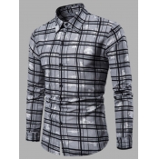Lovely Men Formal Plaid Print Patchwork Grey Shirt