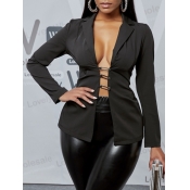 Lovely Work Bandage Hollow-out Design Black Blazer