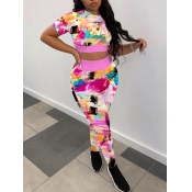 Lovely Casual Splash Ink Print Patchwork Pink Two 