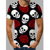 Lovely Men Casual Skeleton Print Black T-shirt