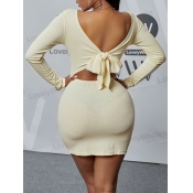 Lovely Casual Bandage Hollow-out Design Beige Mini